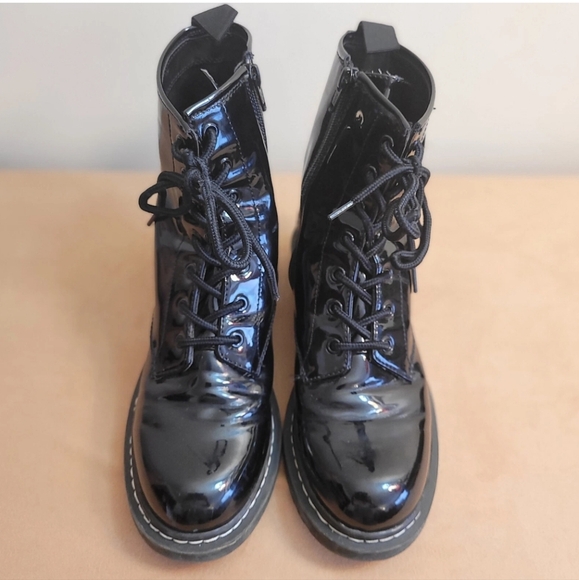 NEED REPAIR Combat Boots mens 7.5/Womens 9 Black Pleather Lug Destroyed Thrashed - Picture 5 of 15